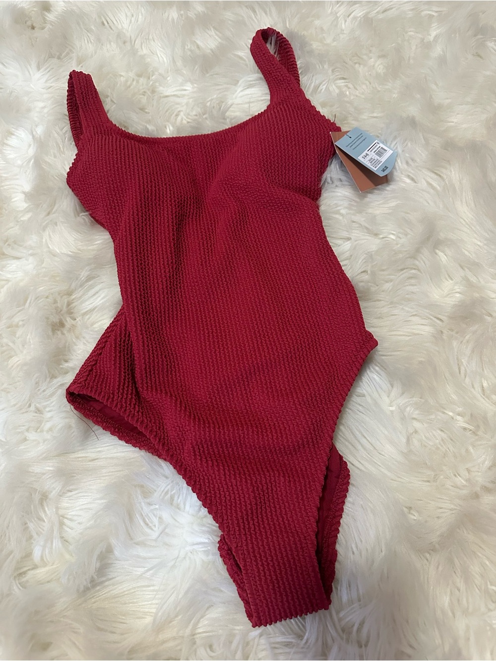 NWT Shade & Shore Deep Red Ribbed Scoop One-Piece Swimsuit